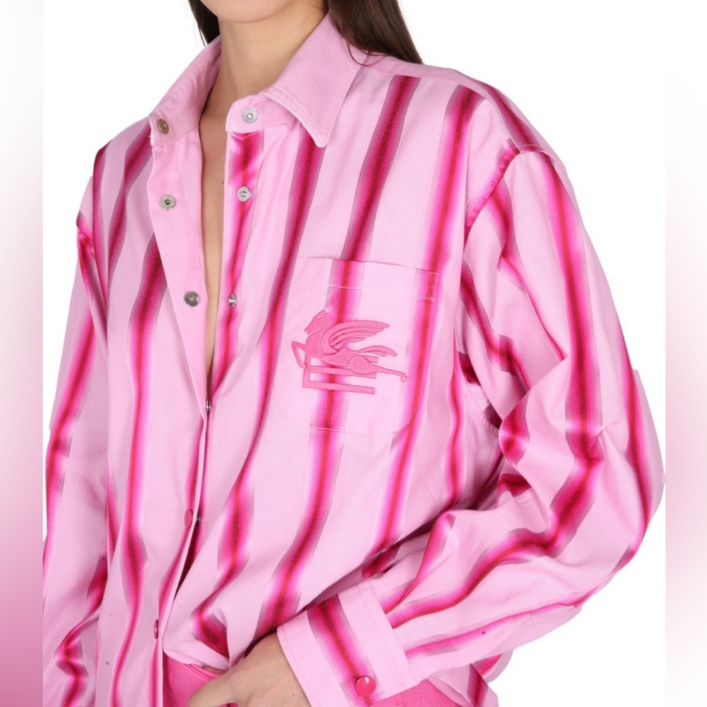 ETRO pegaso pegasus cotton silk blend striped oversize button down top